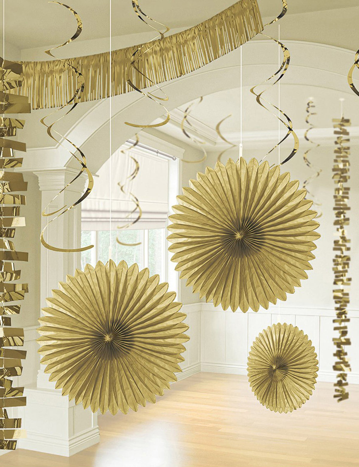 Kit de décoration en papier anniversaire et mariage pour fête doré 18 pièces