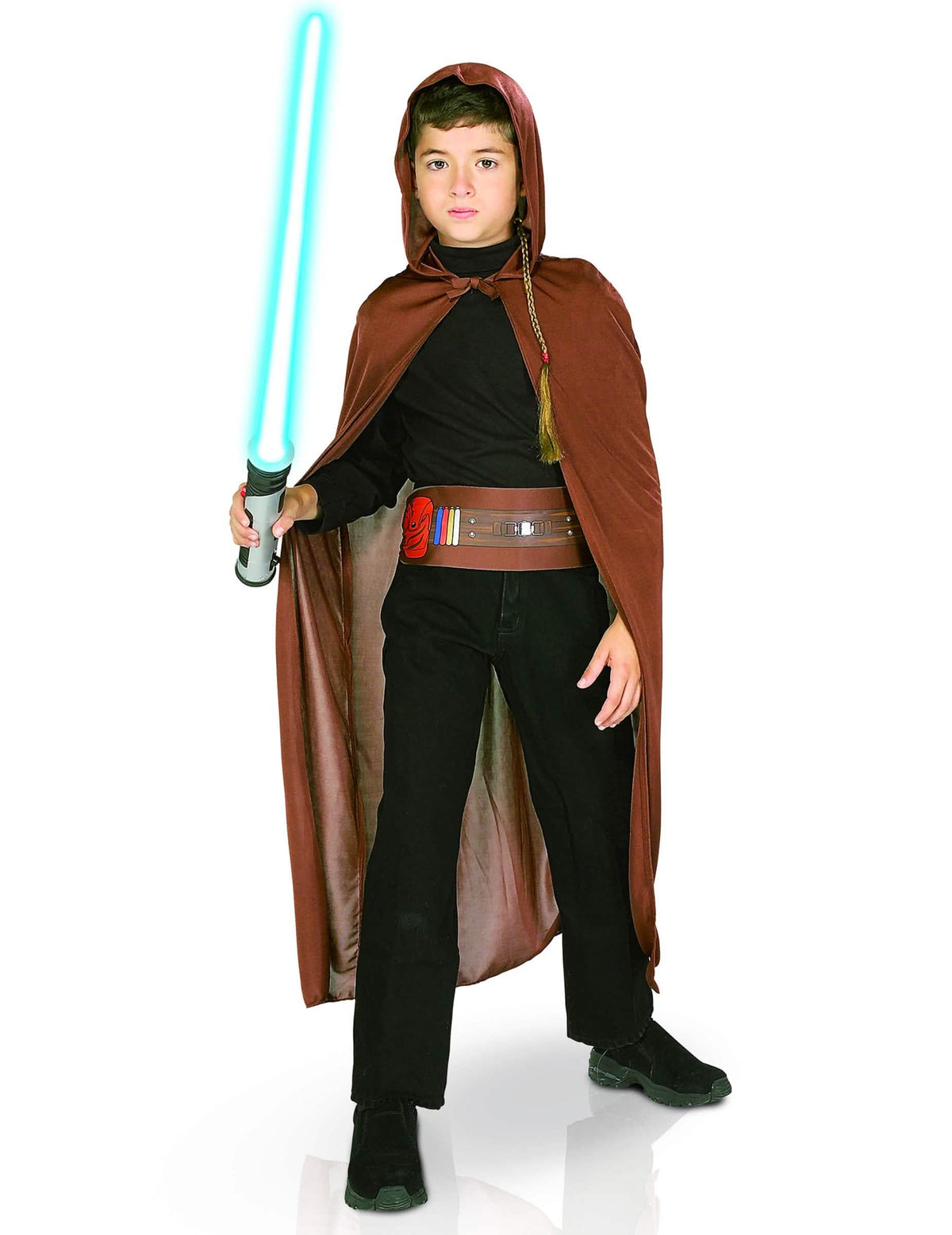 Komplet za Jedi Star Wars™ za dijete s smeđom pelerinom i plavim svjetlosnim mačem