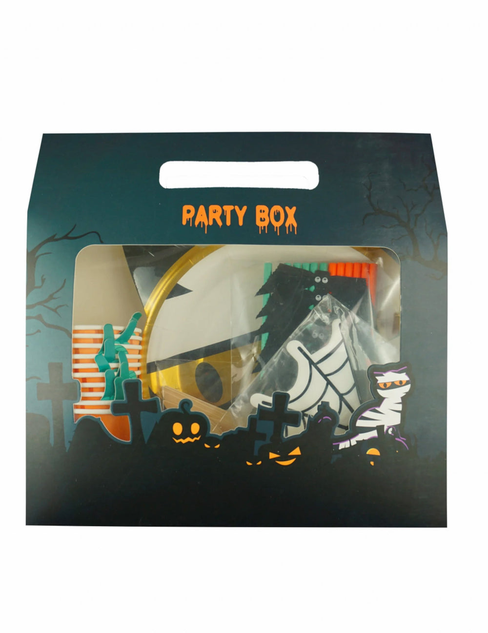 Vue de la boîte de présentation du kit de vaisselle Halloween