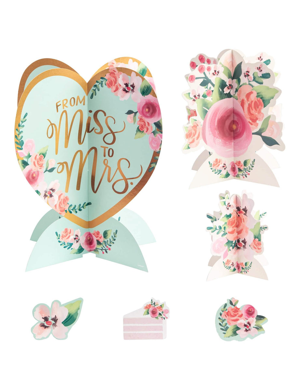 Komplet za dekoraciju stola From Miss to Mrs za vjenčanje liberty menta i roza