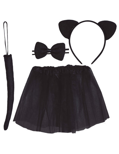 Kit déguisement de chat pour enfant noir avec tutu oreilles nœud papillon et queue