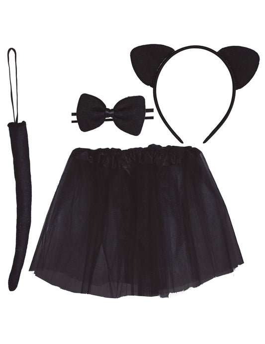 Kit déguisement de chat pour enfant noir avec tutu oreilles nœud papillon et queue