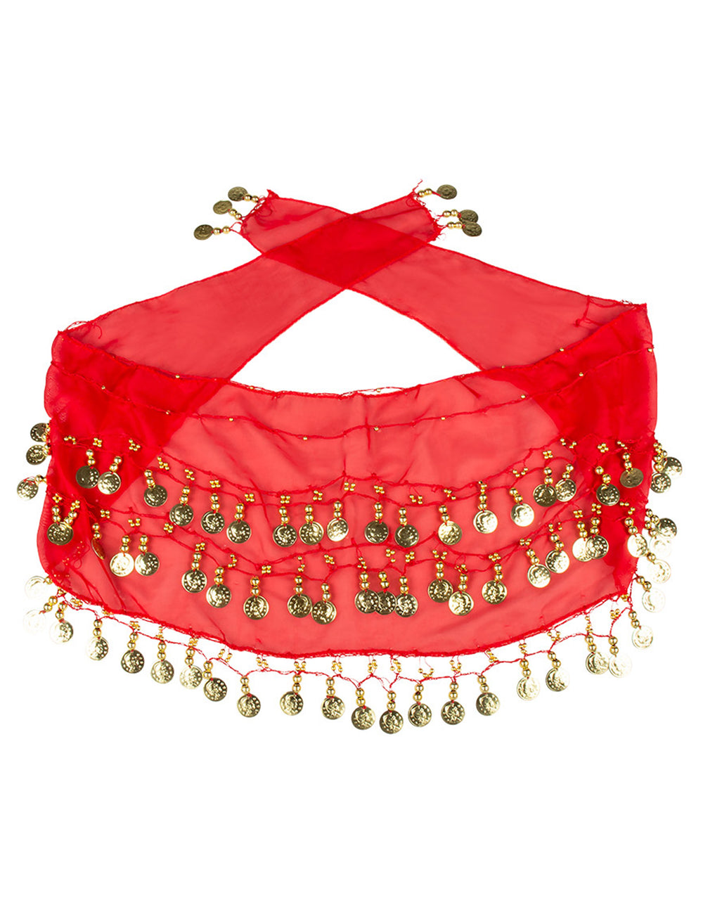 Ceinture rouge à pièces dorées du kit accessoires danseuse orientale pour femme