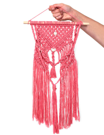 Ružičasti boemski makrame viseći set 30 x 50 cm Pamuk "uradi sam"