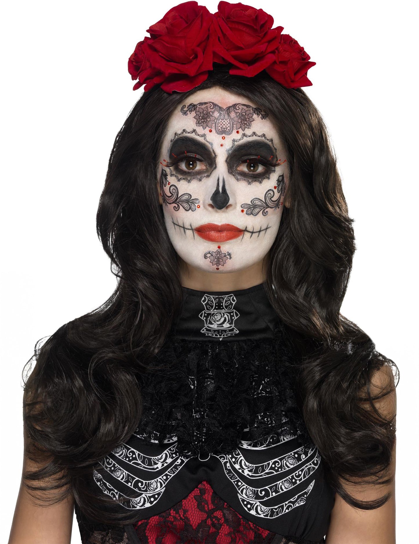 Komplet za šminkanje glamura s lažnim trepavicama i nakitom Dia de los Muertos