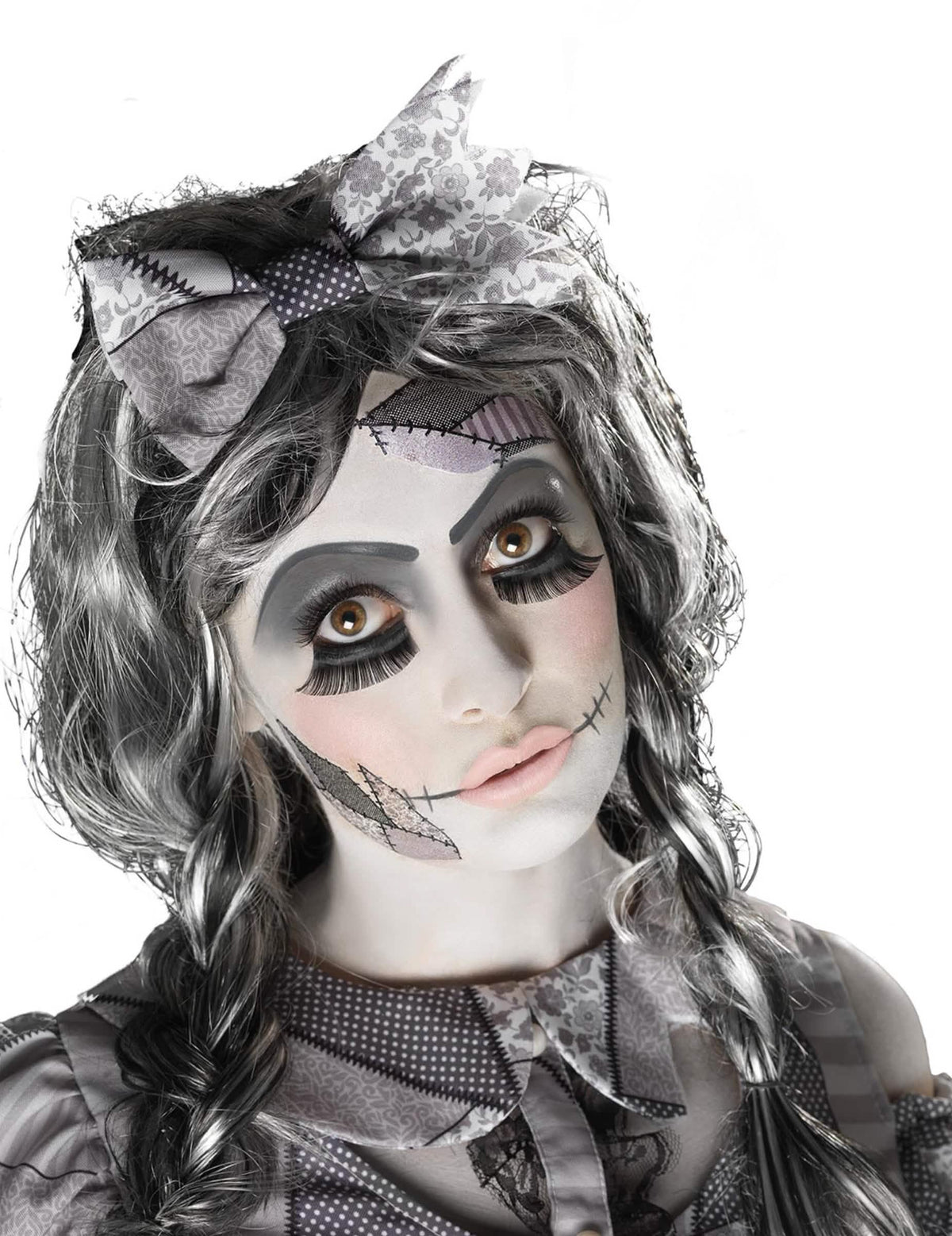 Set za šminku lutke za halloween za odrasli siva i bijela s ožiljcima i umjetne trepavice