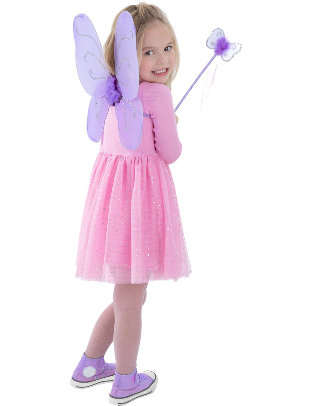Kit papillon pour fille violet avec ailes et baguette