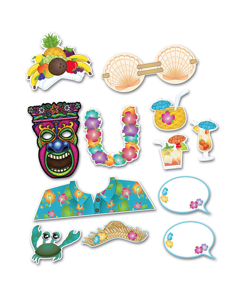 Détail des accessoires du kit photobooth Hawaï
