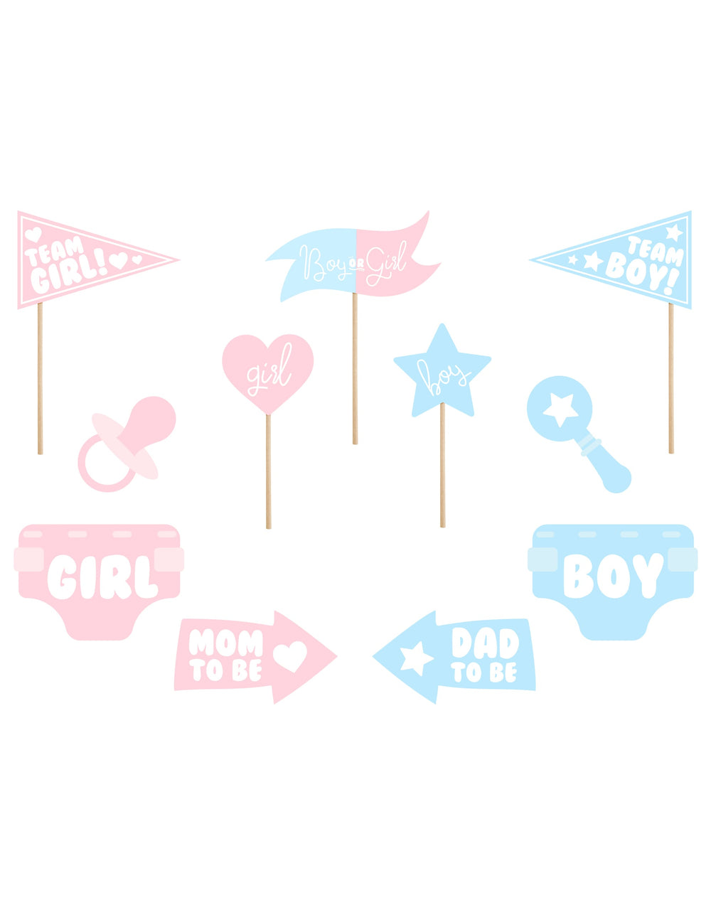 Kit photobooth fille ou garçon pour gender reveal rose et bleu 11 accessoires