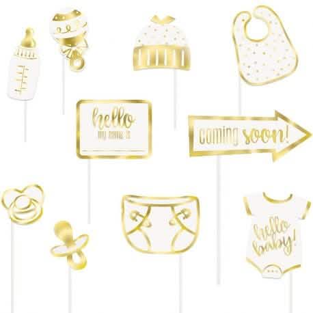 photobooth hello baby za baby shower bijela i zlatna s 10 dodaci