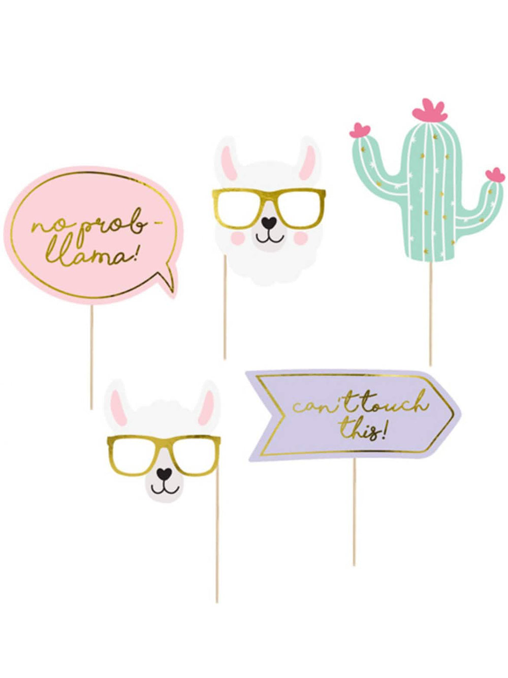 Kit photobooth lama pastel 5 komada za rođendan višebojno s zlatnim detaljima