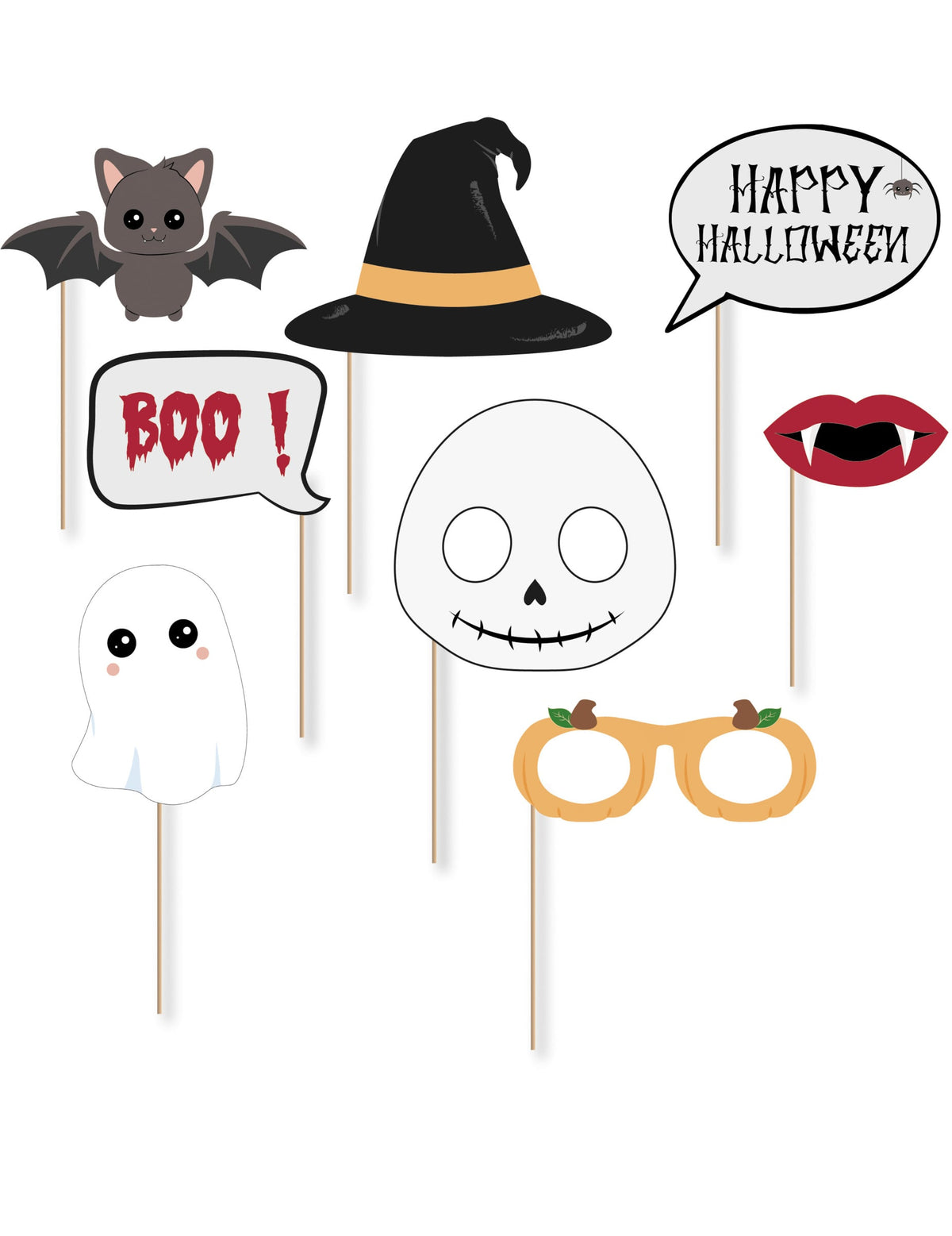 Kit photobooth sweety halloween pour enfants 8 accessoires illustrés et colorés