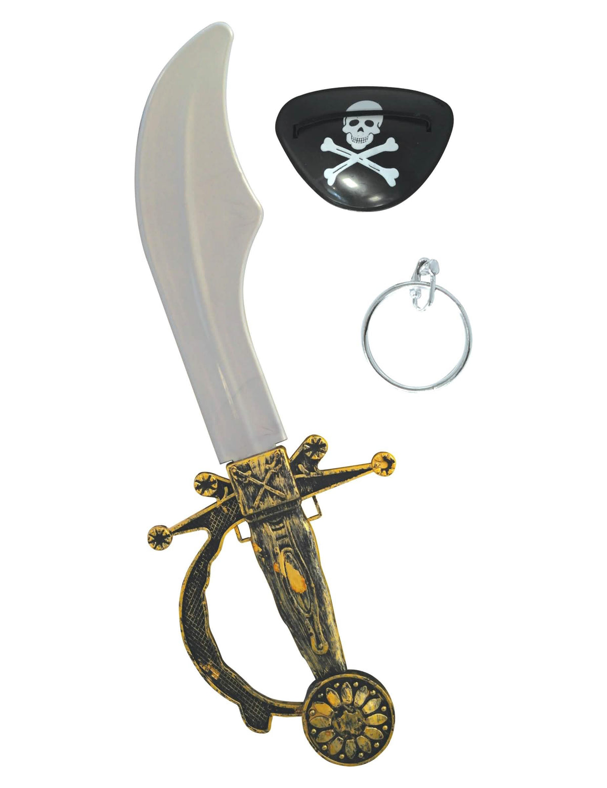 Kit pirate des hautes mers argenté noir et doré avec sabre et cache-œil