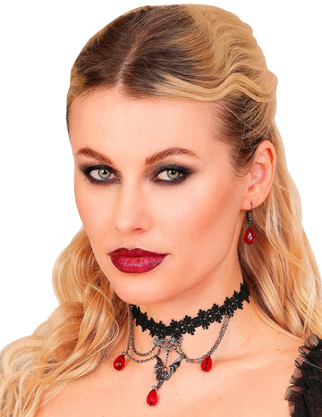 Crveni i crni gotički choker i naušnice