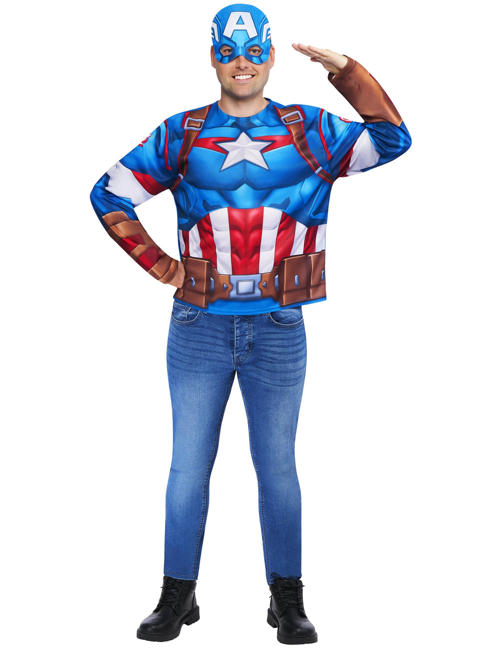 Kit top et masque Captain America pour adulte bleu et rouge