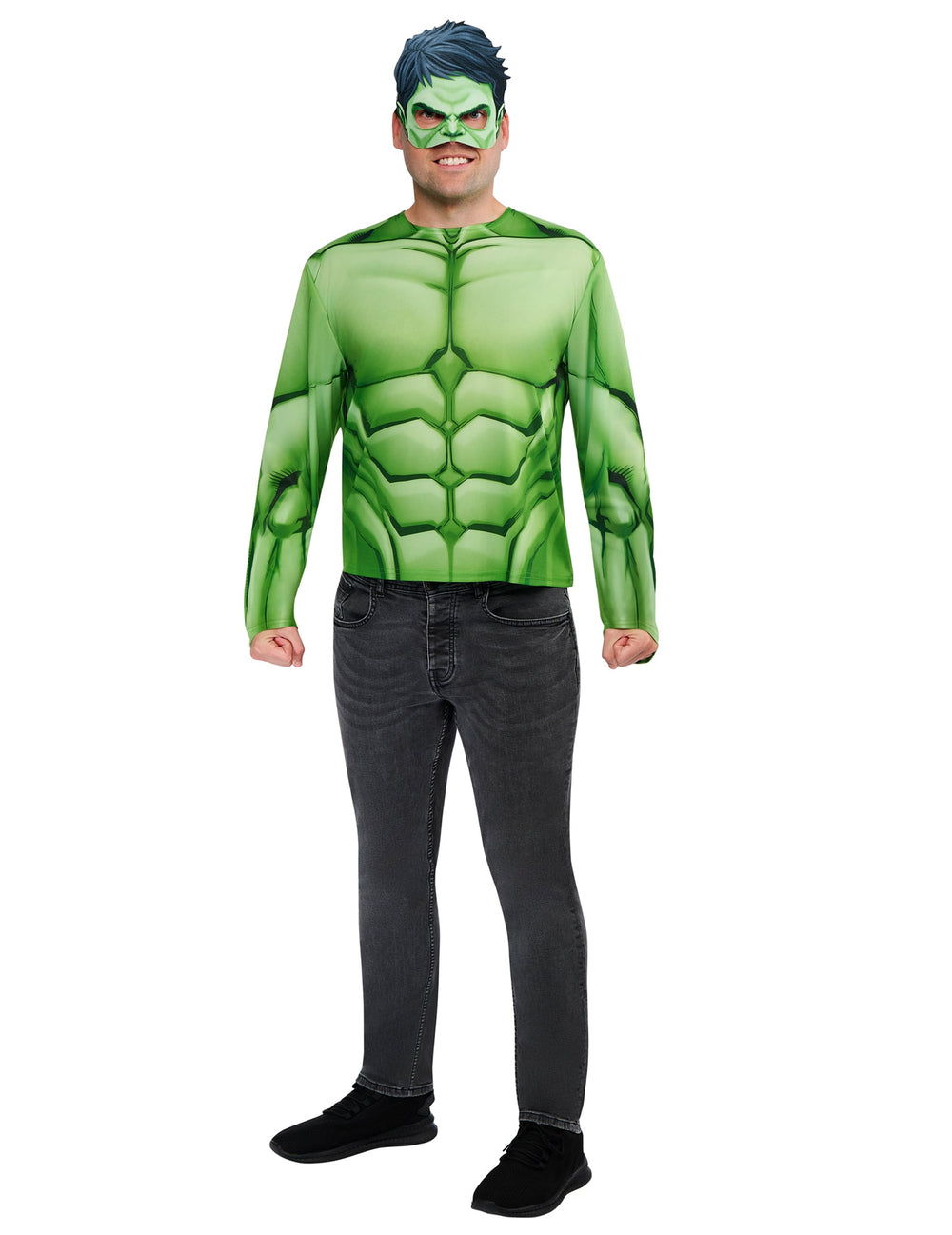 Vue d'ensemble du kit top et masque Hulk pour adulte