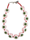 Collier yeux Kreepsville Gothic pour adulte blanc et rouge avec iris verts
