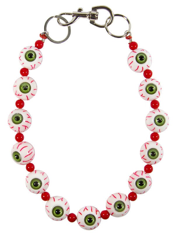 Chaîne de portefeuille gothique Eye pour adulte à globes oculaires verts et rouges