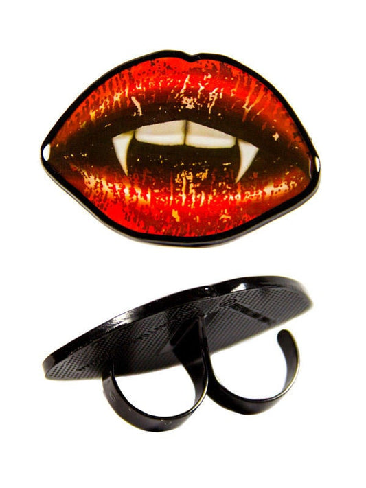 Bague vampire gothique pour femme rouge et noire avec crocs