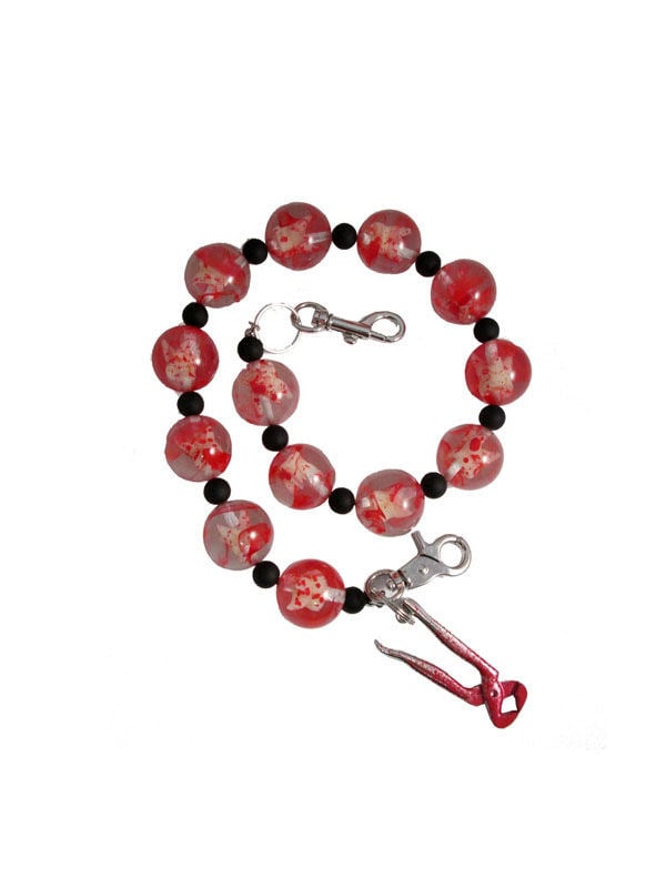 Chaîne de portefeuille Kreepsville Gothic pour adulte rouge et blanc avec perles et pince