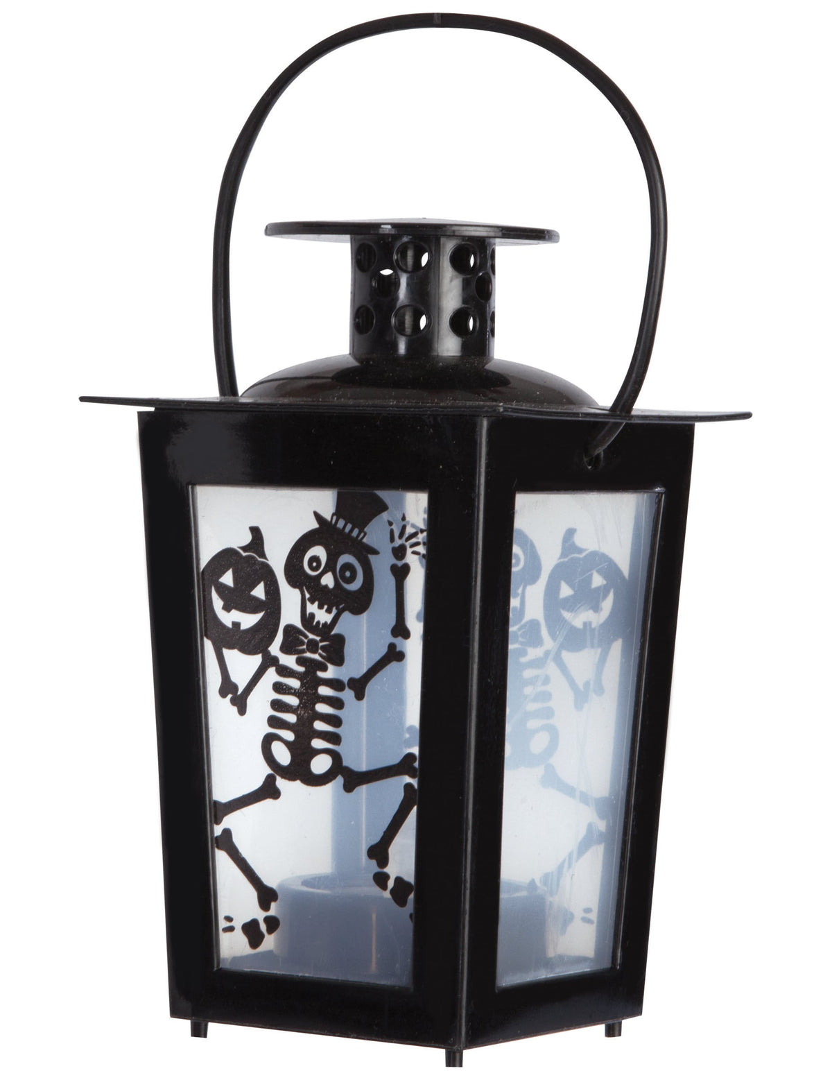 Lanterne lumineuse Halloween avec squelette et citrouille pour décoration noire