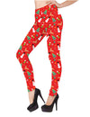 Legging de Noël pour femme rouge à motifs de bonhommes de neige et sapins