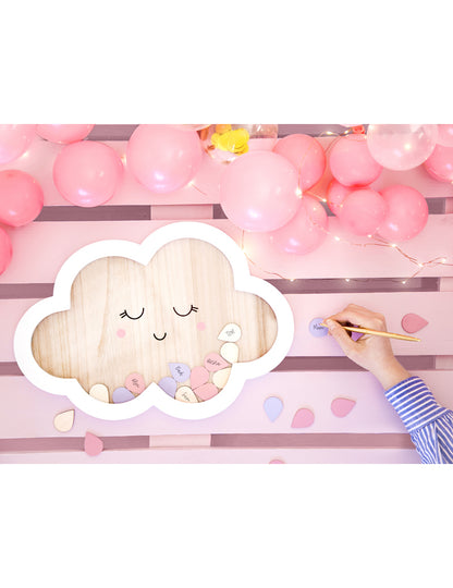 Drvena knjiga gostiju u obliku oblaka, 43 x 30 cm s 30 kapi