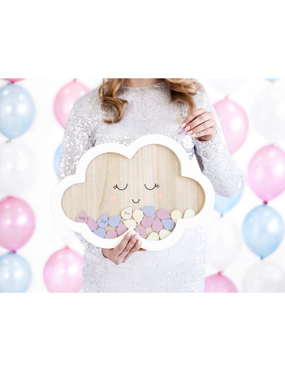 Drvena knjiga gostiju u obliku oblaka, 43 x 30 cm s 30 kapi