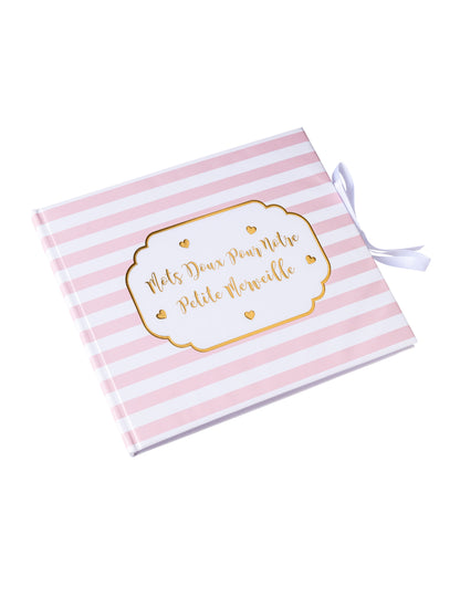 Mala, prekrasna ružičasta prugasta knjiga gostiju sa zlatnim obrubom, 22 x 19,5 cm cm 68 stranica