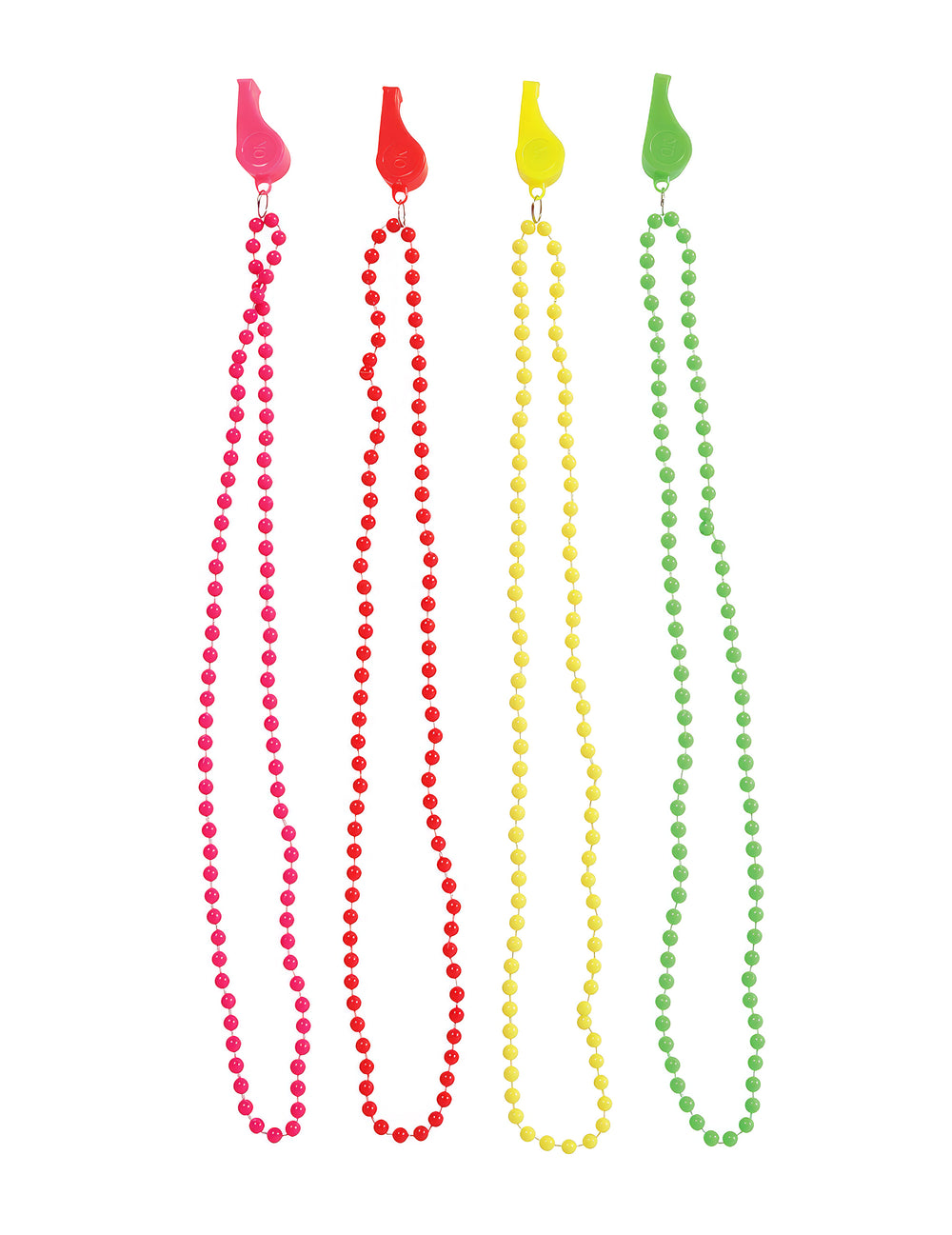 Lot 4 colliers et sifflets fluo rose rouge jaune et vert