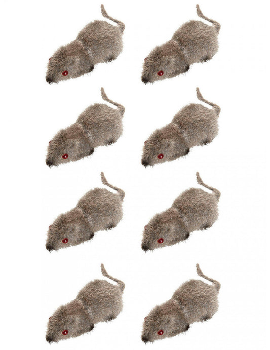 Lot de 8 souris Halloween pour décoration grises aux yeux rouges