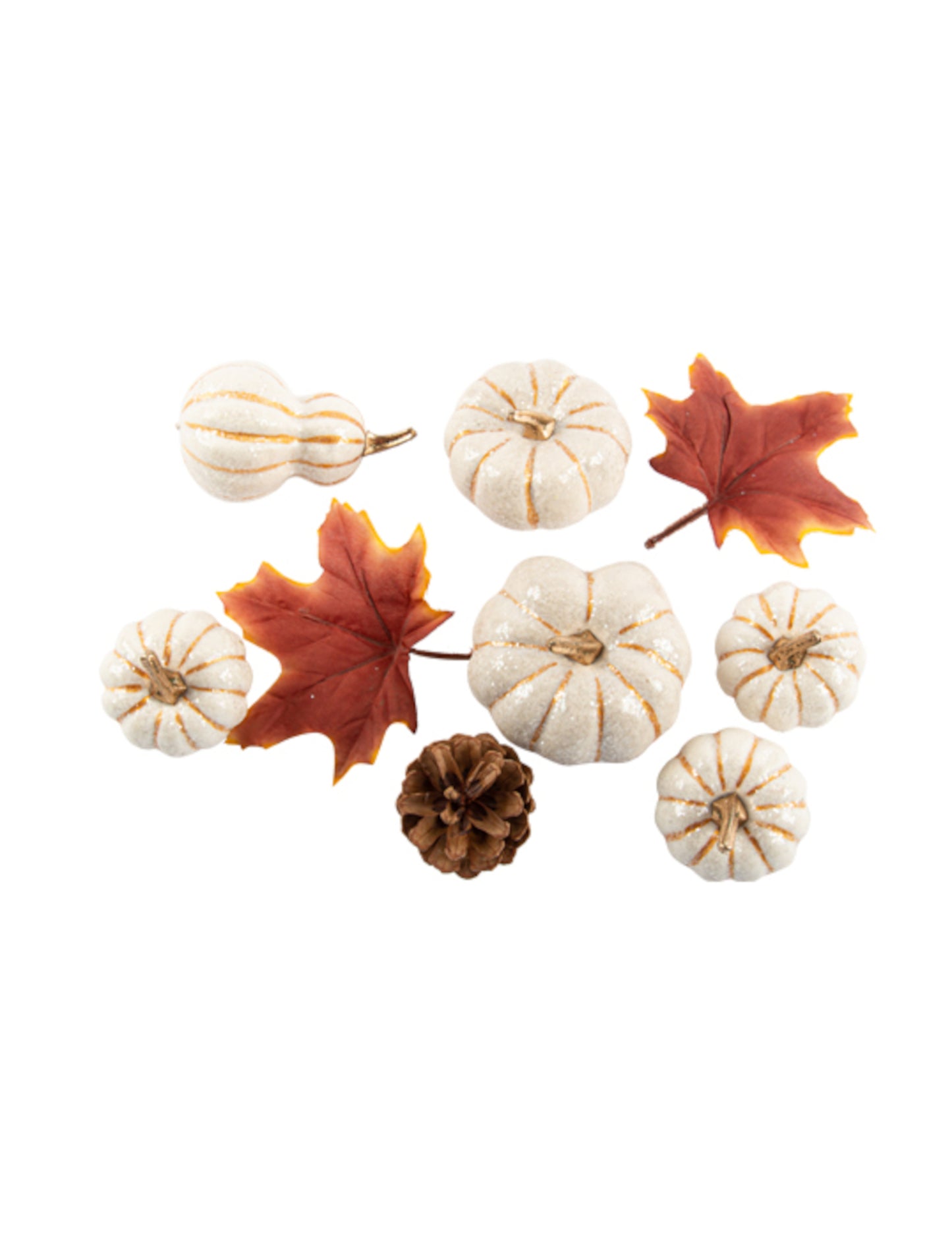 Set od 9 jesenskih ukrasa: bijele bundeve i lišće