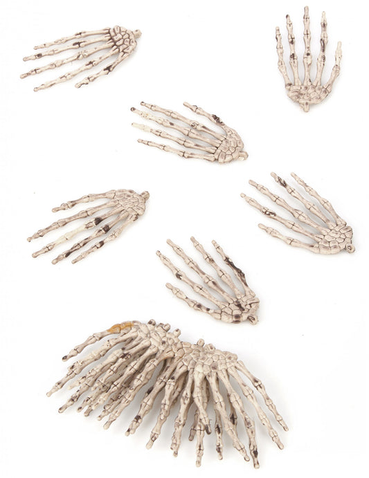 Lot de 12 mains de squelette pour Halloween beige et gris effet vieilli