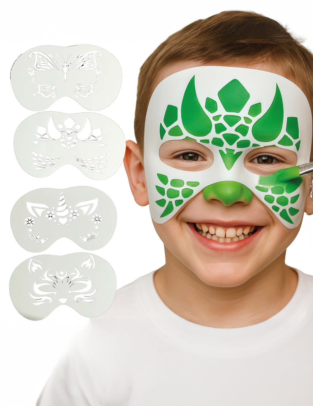 Lot de 4 pochoirs maquillage animaux pour enfant blanc et vert