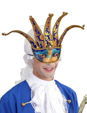 Odrasli plavo-zlatni venecijanski vuk vuk sa zvončićima