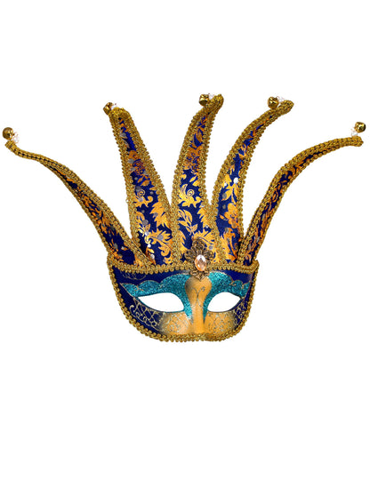 Odrasli plavo-zlatni venecijanski vuk vuk sa zvončićima