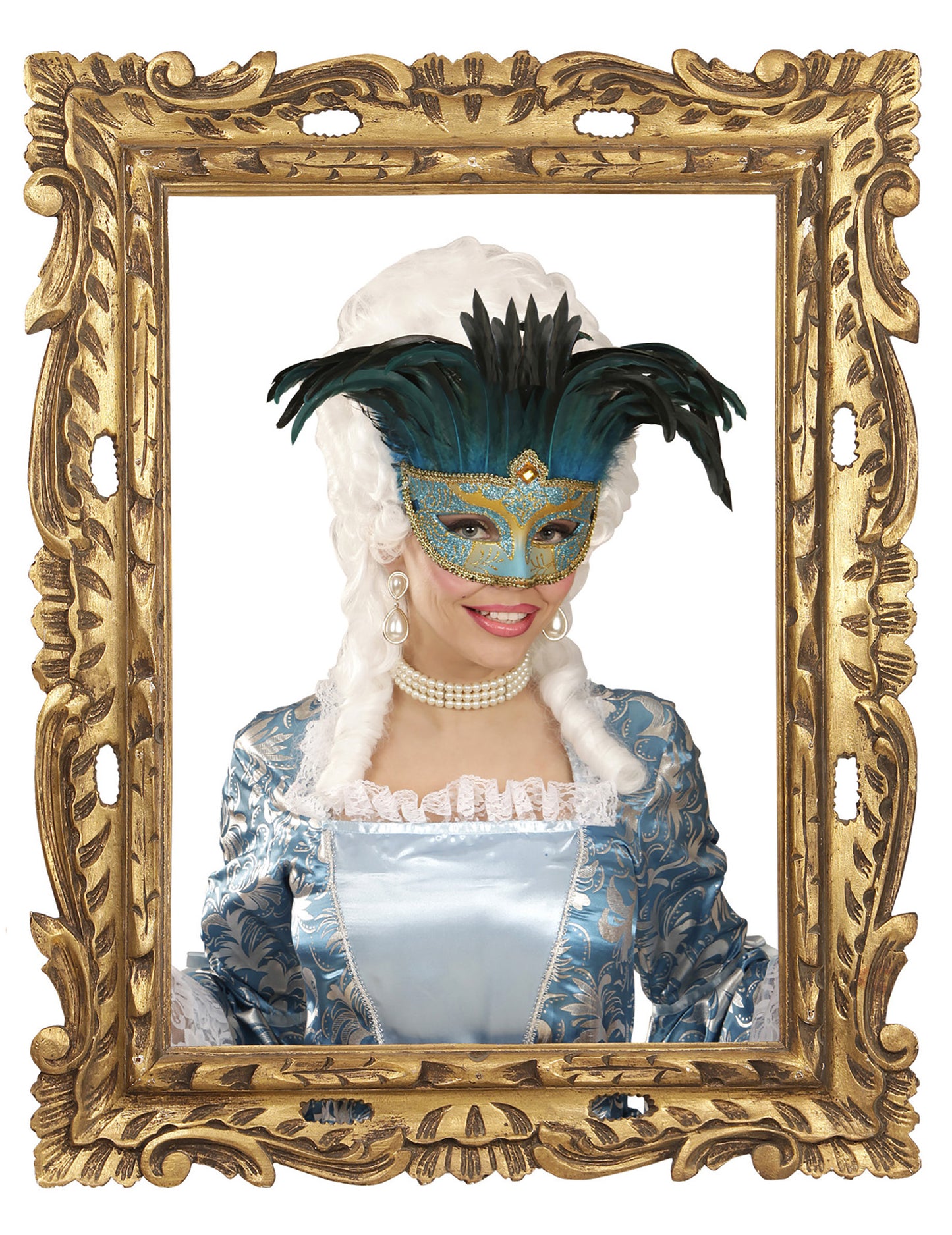 Loup vénitien bleu et or à plumes adulte