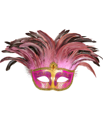 Loup vénitien rose et or à plumes adulte