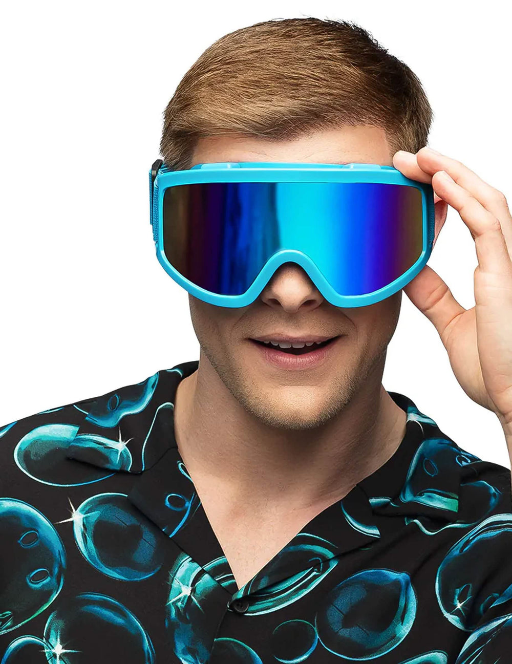 Lunettes de ski pour adultes bleu fluo avec verres réfléchissants