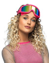 Lunettes de ski rose fluo pour adultes avec verres irisés