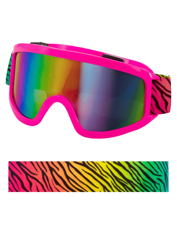 Ružičaste skijaške naočale s trakastom šarenom zebrastom trakom 