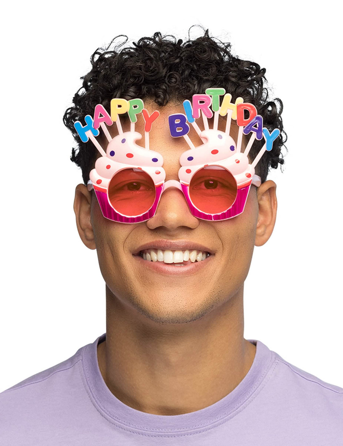 Prednji pogled nošenih naočala Happy Birthday cupcake za odrasle