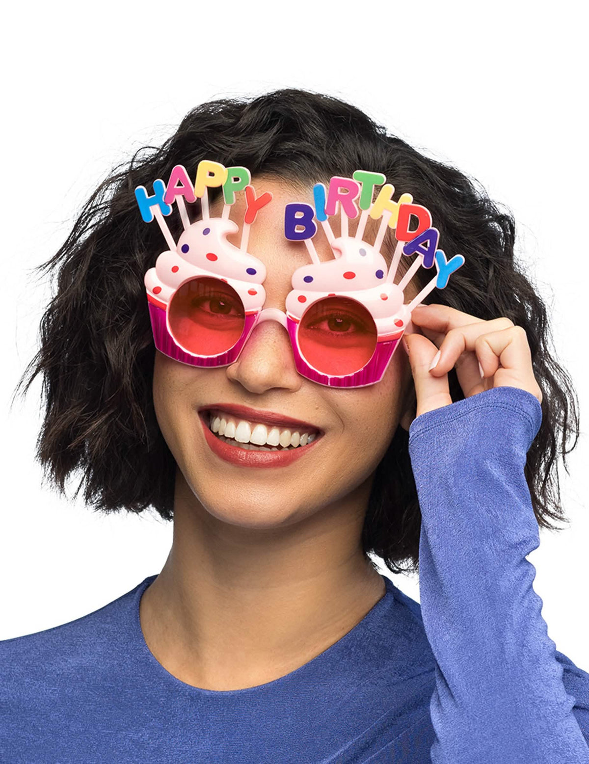 Prednji prikaz naočale Happy Birthday cupcake za odrasli