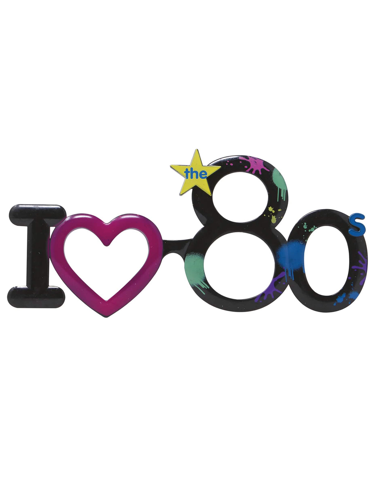 Prednji pogled na naočale I love 80's za odrasli