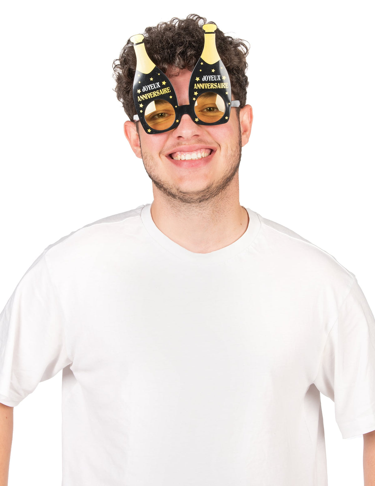 Lunettes Joyeux anniversaire pour adulte bouteilles de champagne noires et dorées