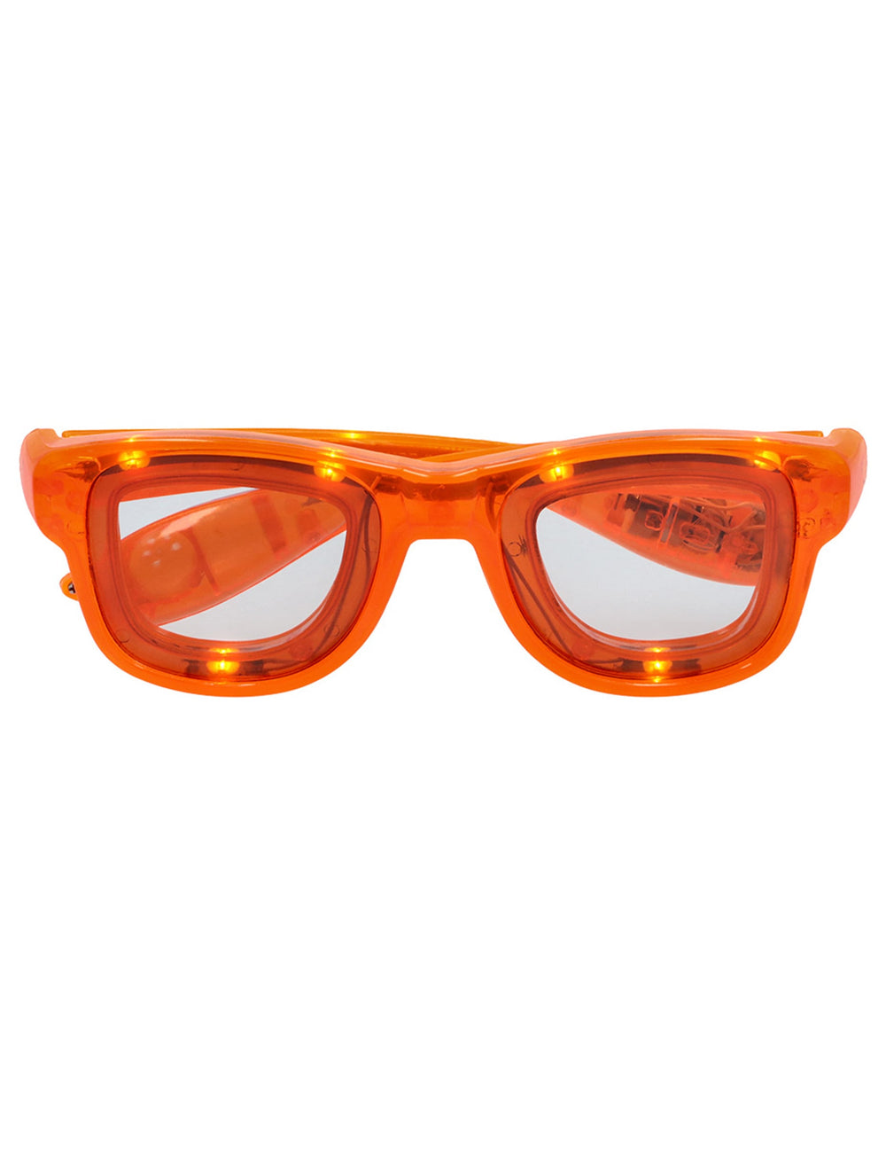Vue de face des lunettes lumineuses à LED pour adulte oranges
