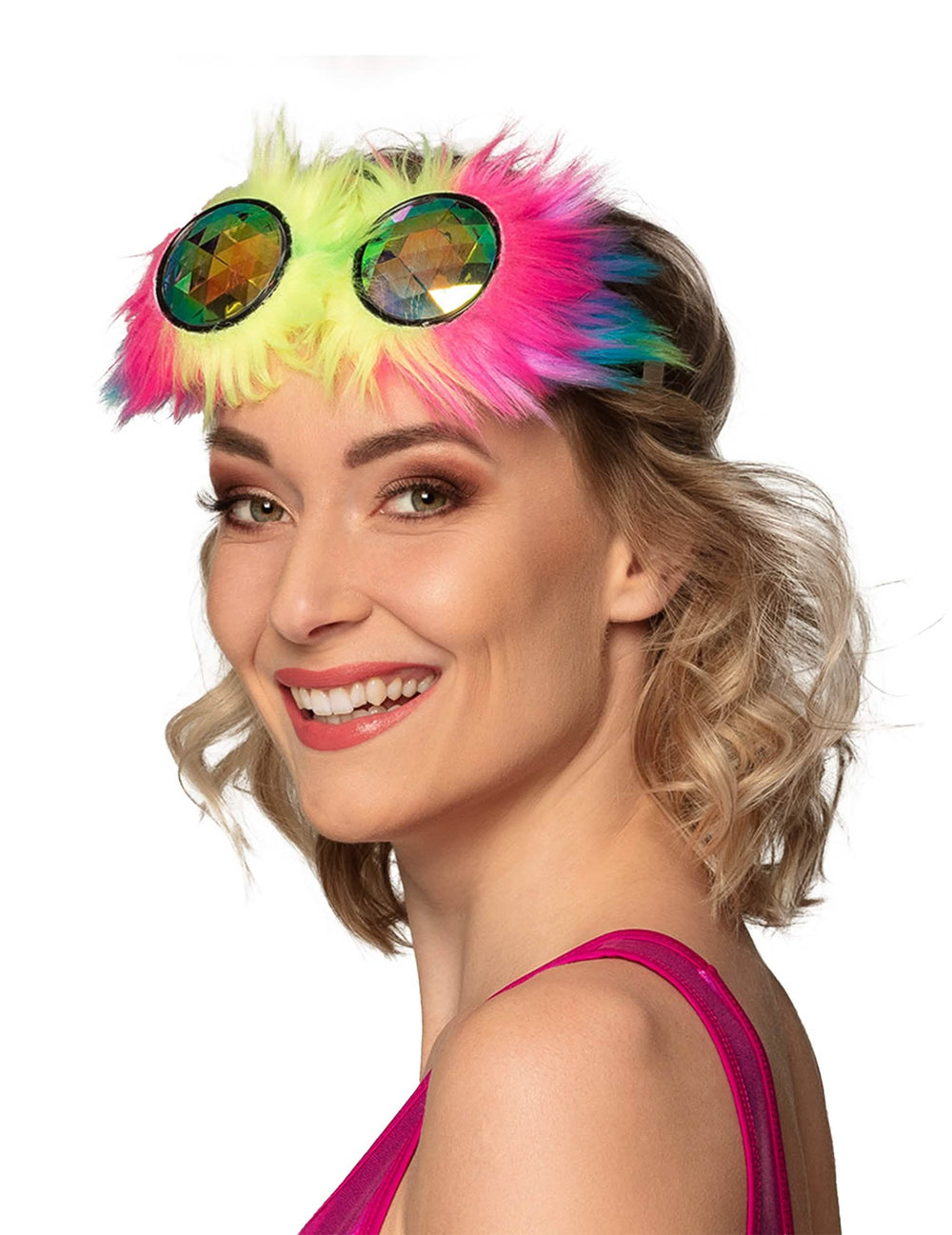Bočni prikaz naočala za rave party s višebojnim dlačicama
