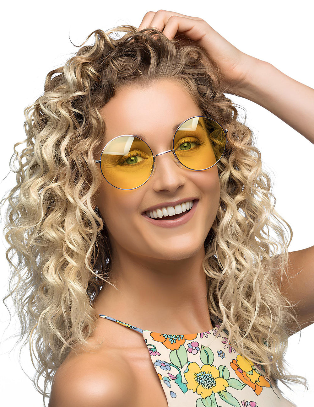 Lunettes rondes hippies géantes pour adulte jaunes