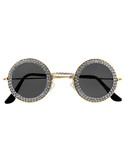 Lunettes rondes à strass pour adulte noires et dorées