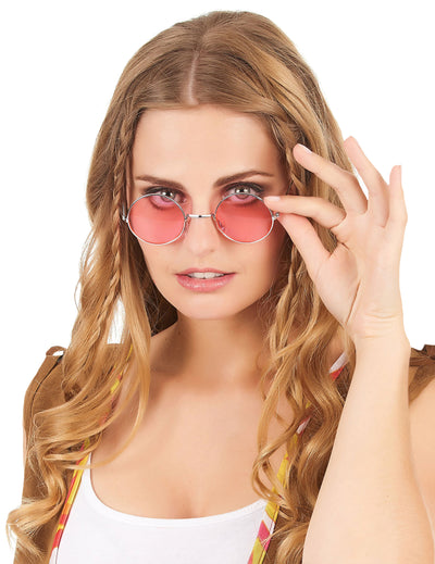Lunettes rondes de hippie pour adulte rouges